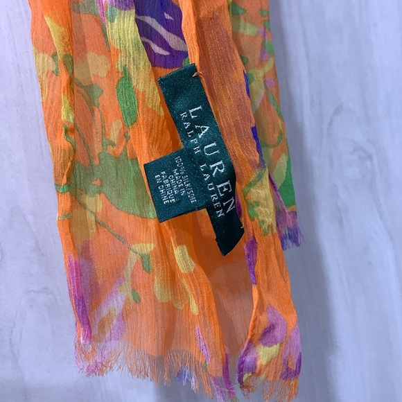 Ralph Lauren Orange Floral Silk Scarf - Picture 2 of 3